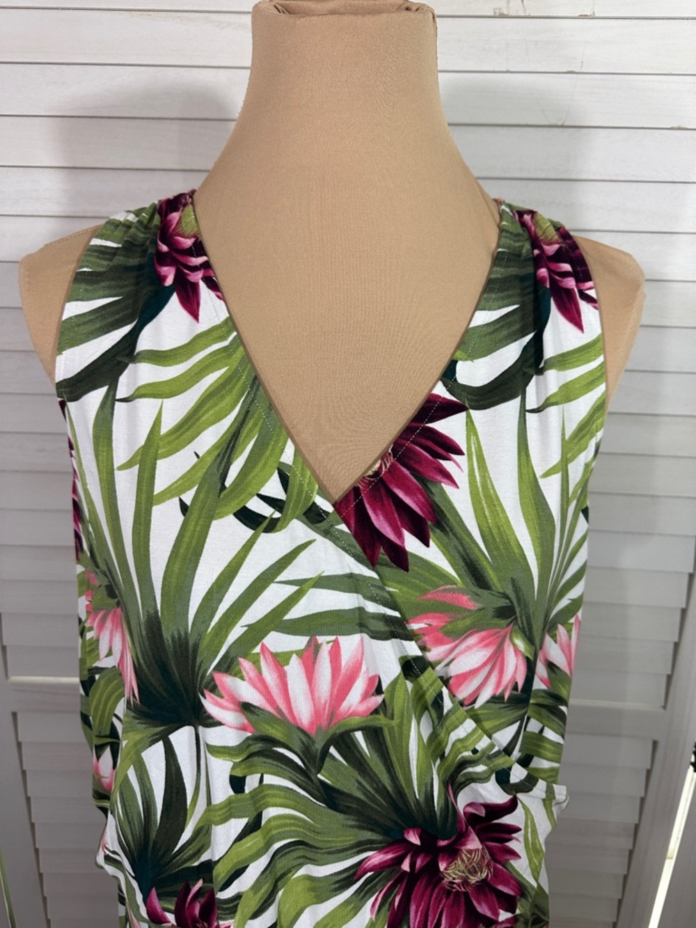 Tommy Bahama Tank Dress Size SP Proteia Garden Palm Floral Print Ruched Blouson - Picture 4 of 10